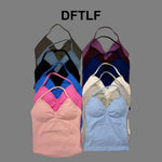 DFTLFNew Women Seamless V-neck Sports Vest Breathable Sleeveless Yoga Top Detachable Padding Slim Fit Gym Running Workout Athlet