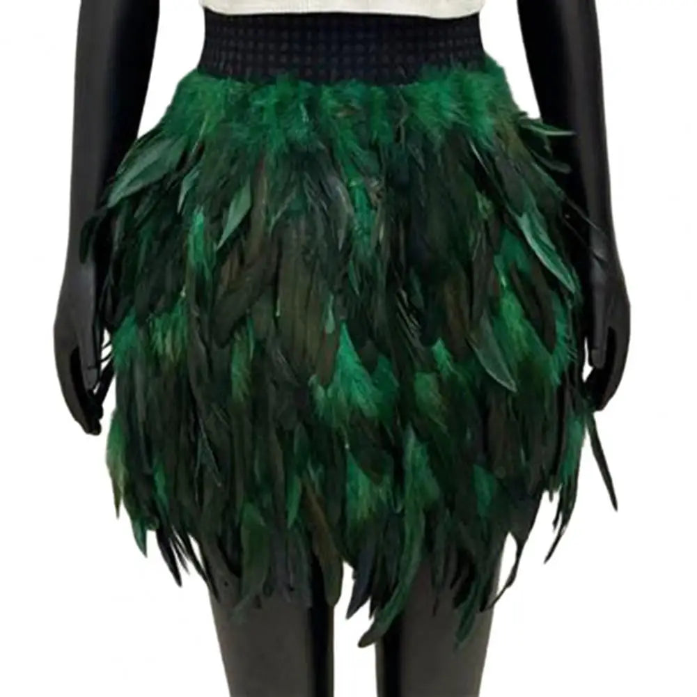 Festival Faux Feather Skirt Punk Gothic Style Hand-Stitched Design Stage Performance Punk Gothic Mini Short Skirt