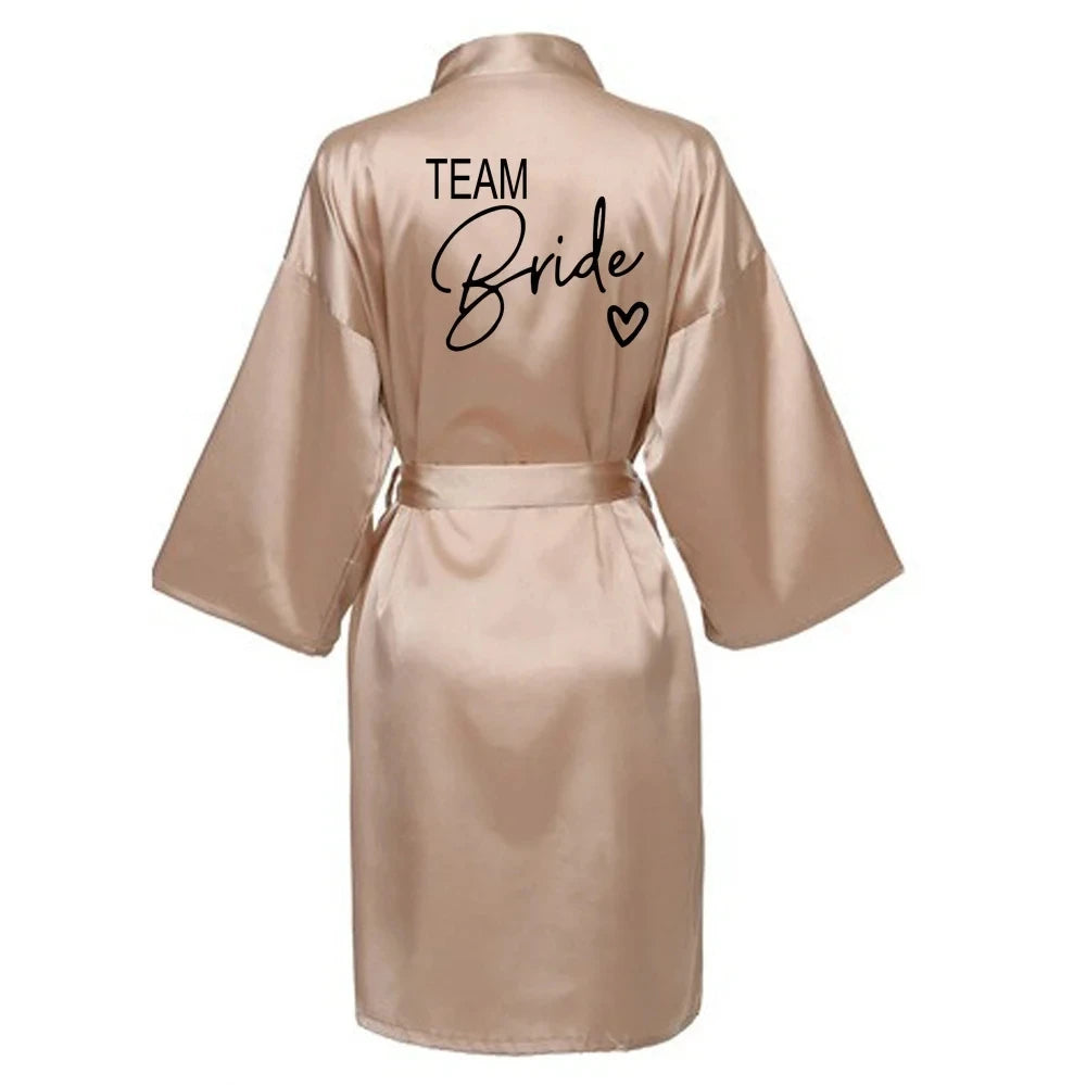 Wedding Party Team Bride Robe With Black Letters Kimono Satin Pajamas Bridesmaid Bathrobe SP001