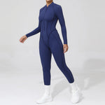 Padded Women Long Sleeve Sport Yoga Jumpsuit Workout Clothes for Women Sportwear Backless Zipper Fitness Gym Outfit