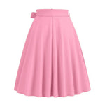 Women Skirt A-line Big Swing Belted Tight Waist Bow Decor Solid Color High Waist Soft Ruffle Summer Dating Party Midi Skirt