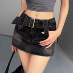 WOMENGAGA Korean Style Spicy Girl Denim Half Body Short Skirt Female Slim Tight Ultra Short A-line Slim Hip Skorts Fashion 3POJ