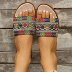 Fashion Tweed Cloth Flats Slippers Women 2025 String Bead Plus Size 36-43 Summer Sandals Woman Lightweight Outdoor Slides Female