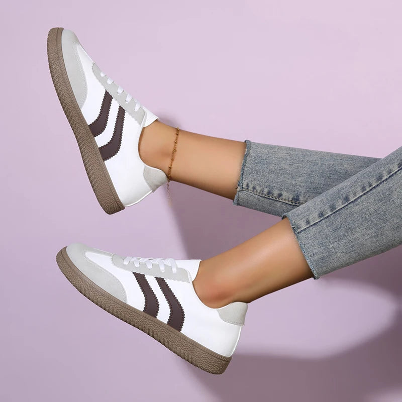 2026 New Vintage Training Flats Women Fashion Stripe Lace-Up German Training Shoes Woman Comfort Soft Flat Heel Sport Sneakers