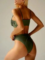 2025 Wrinkled Ruched High Waist Bikini Women Swimsuit Female Swimwear Two Pieces Bikini Set High Cut Bathing Suit Swim Beachwear