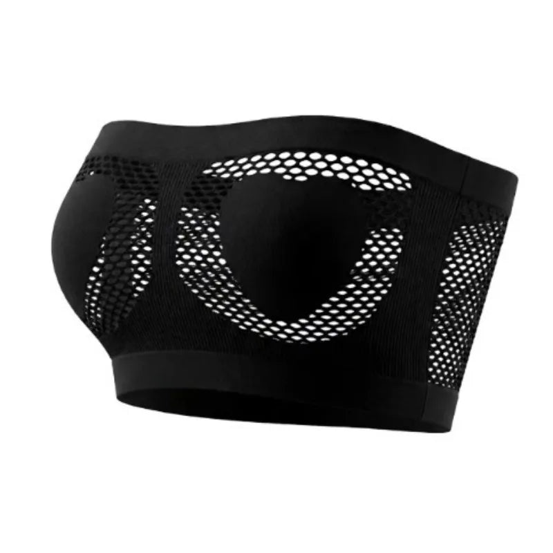 Women Strapless Bandeau Bra Heart Hollow Out Seamless Wireless Unlined Sexy Lingerie Tube Top
