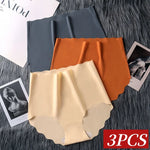 3Pcs/Set Women Ice Silk Panties Wavy Trim Seamless Underwear High Waist Panty No Show Briefs Invisible Ladies Lingerie M-XXL