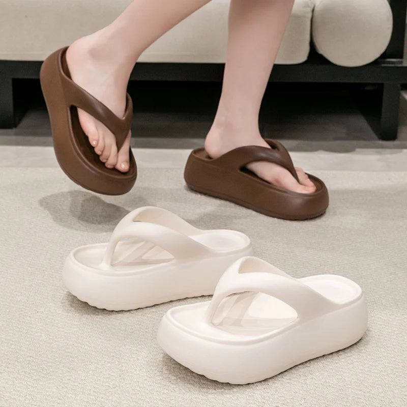 Chunky Platform Flip Flops for Women Summer 2025 Clip Toe Thick Bottom Cloud Slippers Woman Beach Non-Slip Soft Sole Flip Flops