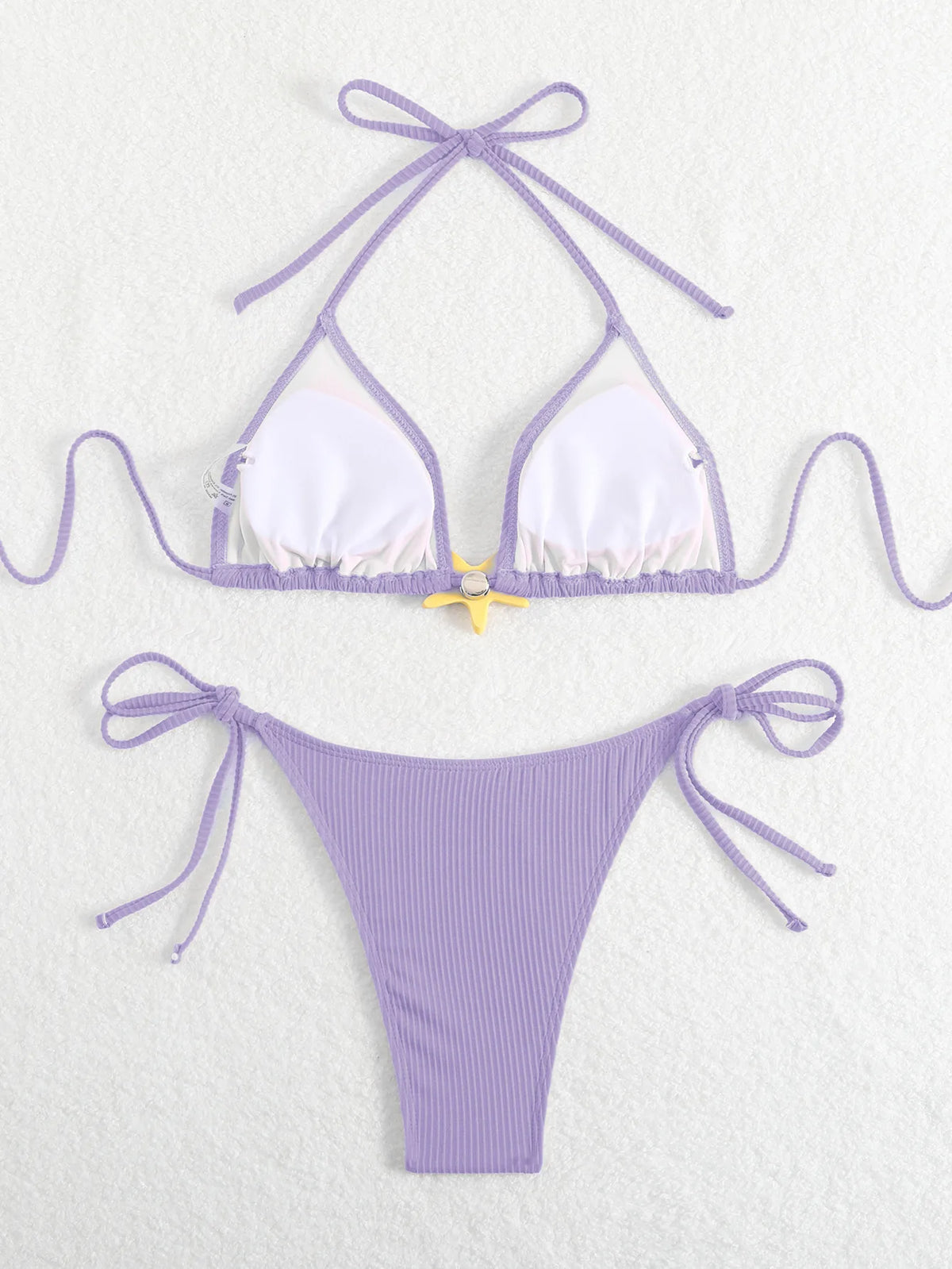 Sexy Black Micro Bikini 2025 Women Starfish Ornament Push Up Bra Tie Side Thong Swimsuit Summer Bathing Suit Holiday Swimwear
