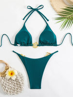 Sexy Black Bikini Set Women Green Metal Ring Designer Push Up Swimwear 2025 Brazilian Beach Bathing Suit Thong Swimsuit Biquini
