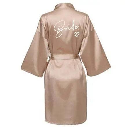 Wedding Party Team Bride Robe With Black Letters Kimono Satin Pajamas Bridesmaid Bathrobe SP004