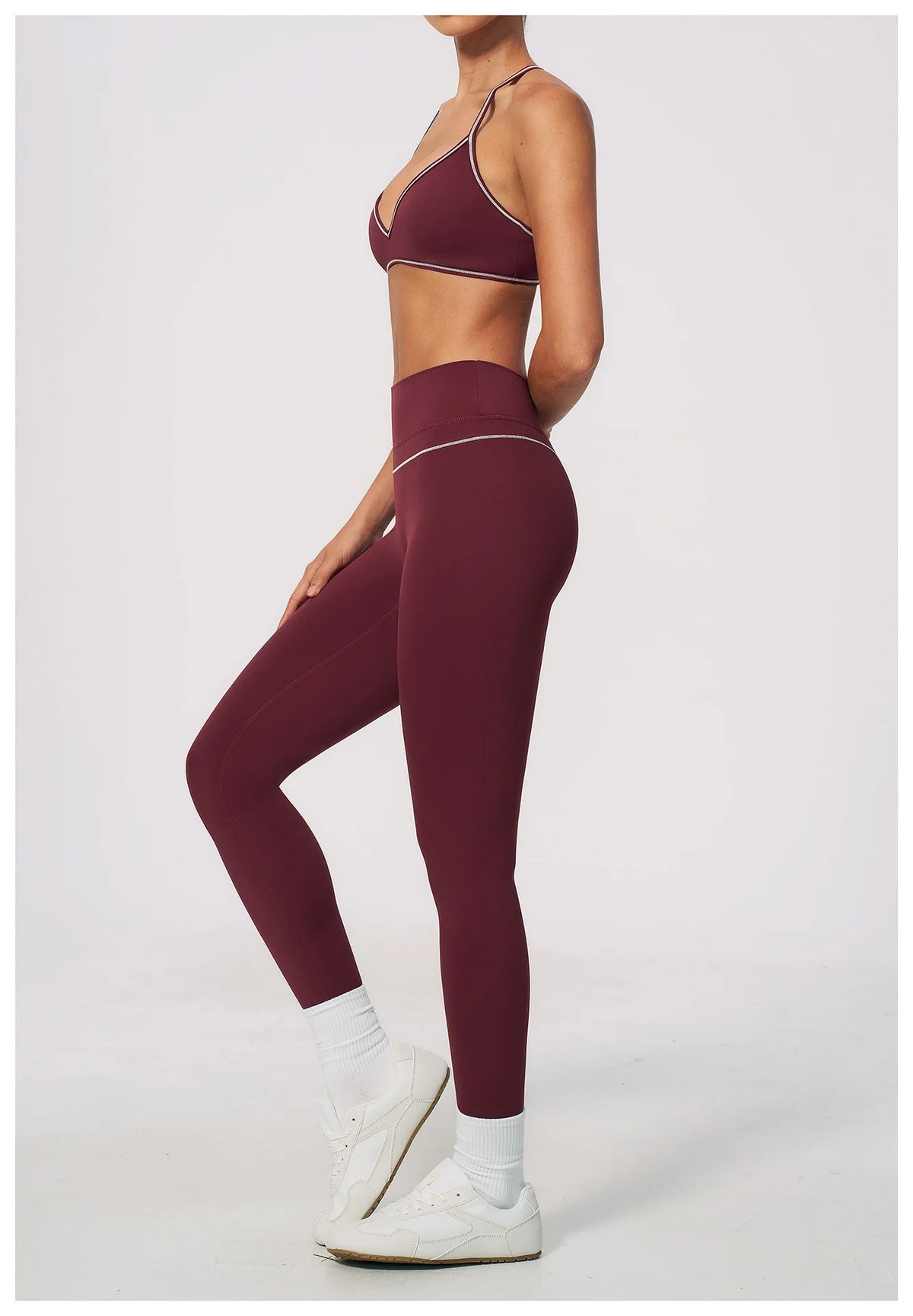 New Yoga Suit Women Color Blocked V-neck I Shape Sports Bra Fitness Clothes Summer Tight Running High Waist Leggings Tracksuit