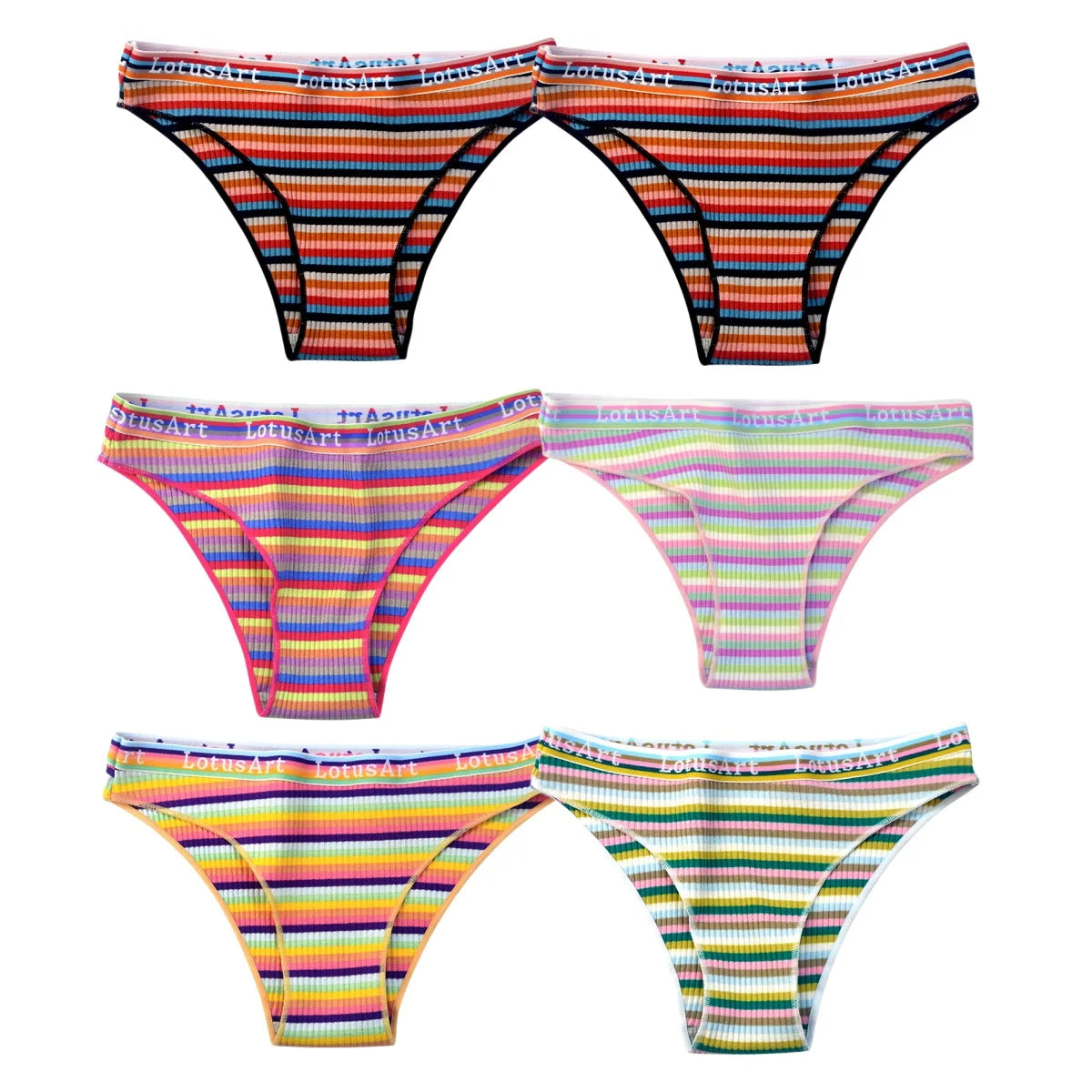 6PCS/Set Cotton Panties For Women Striped Briefs Low Waist Bottoms Female Sports Underpants Seamless Underwear Sexy Lingerie