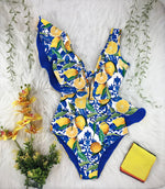 Sexy Ruffle Shoulder Swimsuit V-Neck Swimwear Women Backless Push Up Bathing SuitBeach Wear 2024 Female Swimming Suit