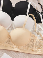 3PCS Women Demi Cup Lace Bra Detachable Straps Underwire Push Up Brassiere Sexy Stylish Strapless Lingerie