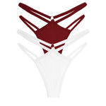 2PCS Women Sexy Cotton Panties Two Belts Hollow Out G-String Thongs Breathable Underwear for Female Solid Color Lingerie S-XL