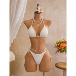 New Leaves Printed Halter Bikini Suit Female Swimsuit Women Swimwear Bather Bathing Suit Swim Three-Pieces Bikini Set