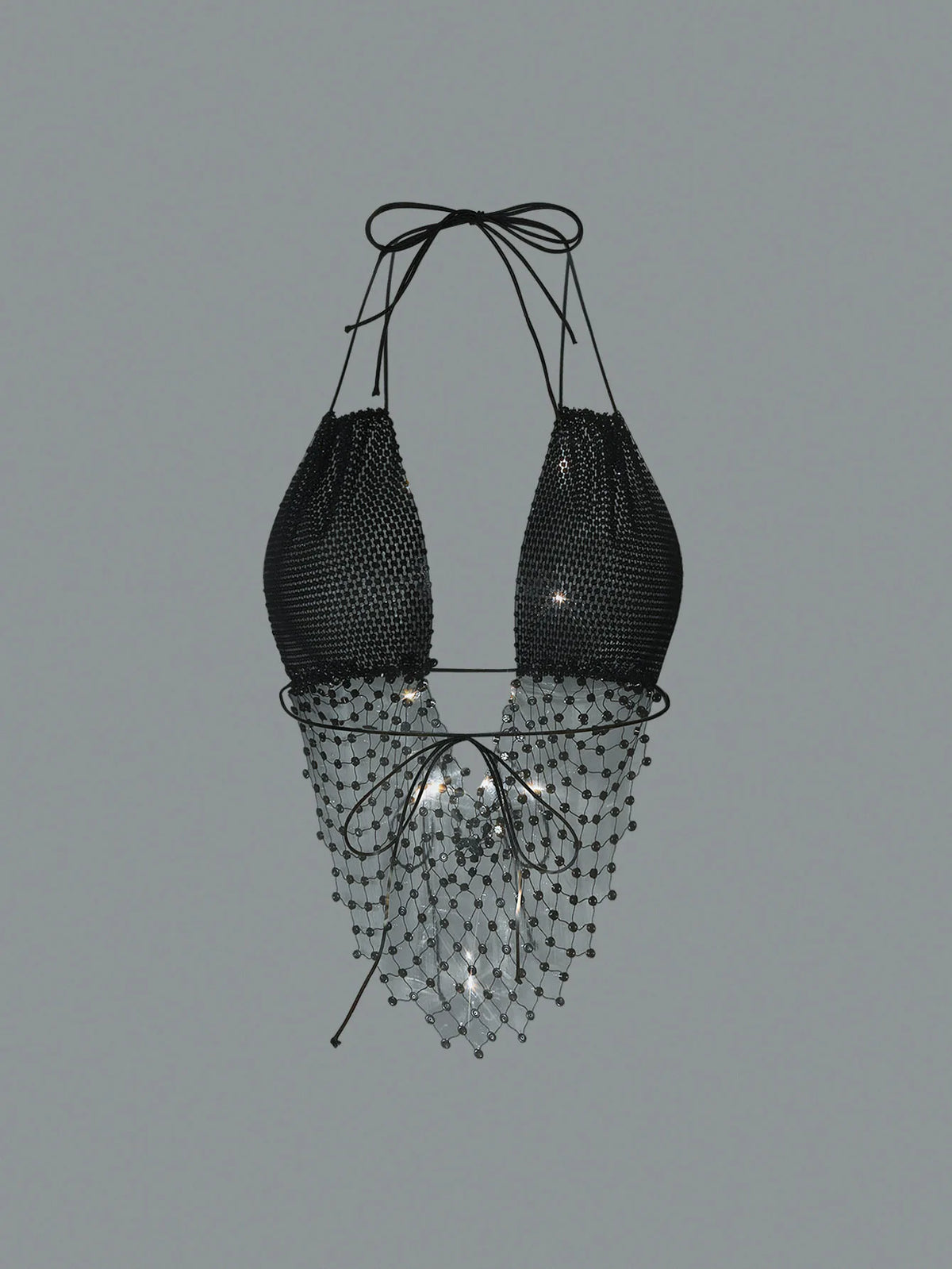 Sexy Women Rhinestone Halter Tops Tie-up Bling Body Chain Bra Going Out Lingerie Camisoles for Party Clubwear