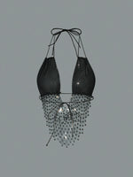 Sexy Women Rhinestone Halter Tops Tie-up Bling Body Chain Bra Going Out Lingerie Camisoles for Party Clubwear