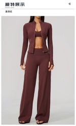 3 PCS Yoga Sets Women Long Sleeve Zipper Slim Jacket+sports Bra+high Waist Flare Pants Fitness Suits Gym Exercise Athletic Wear
