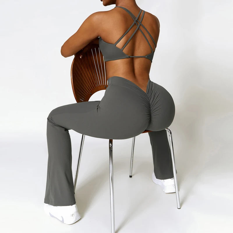 Sexy Sports Leggings Women V Back Scrunch Flares Leggings High Waist Yoga Flares Pants Push Up Gym Leggings Women Yoga Clothes