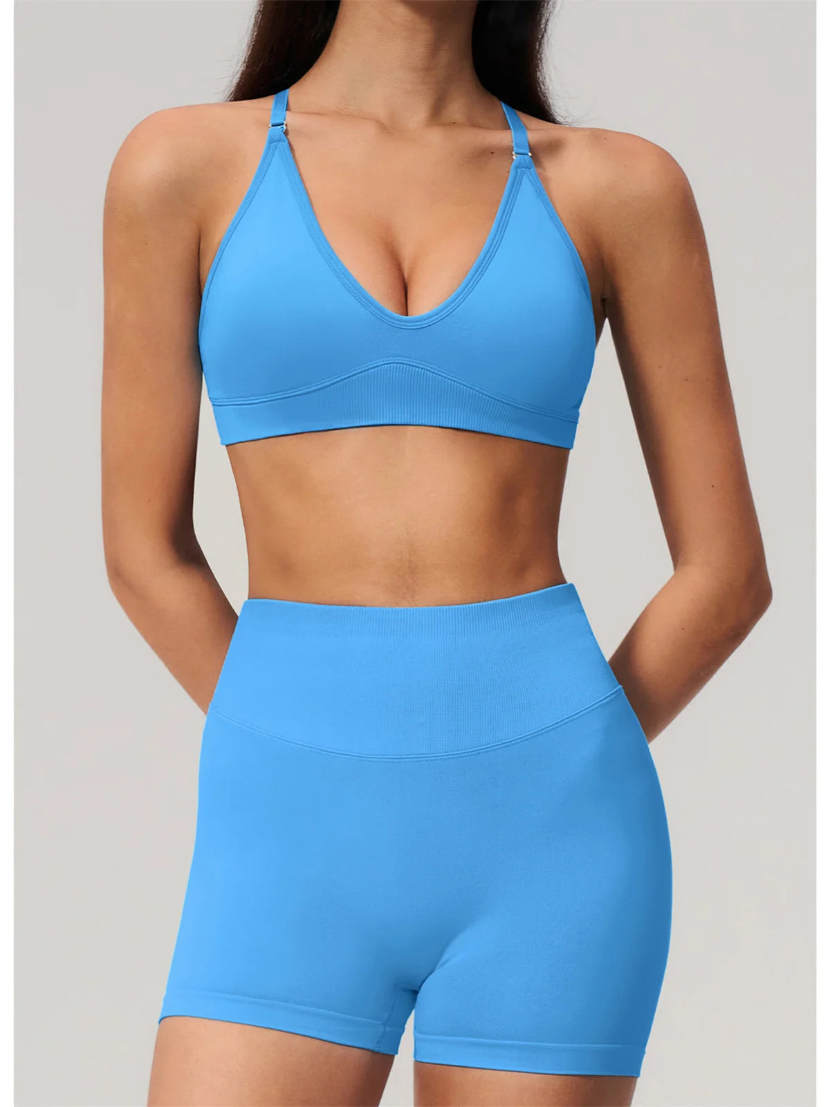Seamless Yoga Excersize Sets Women Cross Back Sports Bra Tracksuit Workout Clothes High Waist Hip Lifting Shorts Fitness Suits