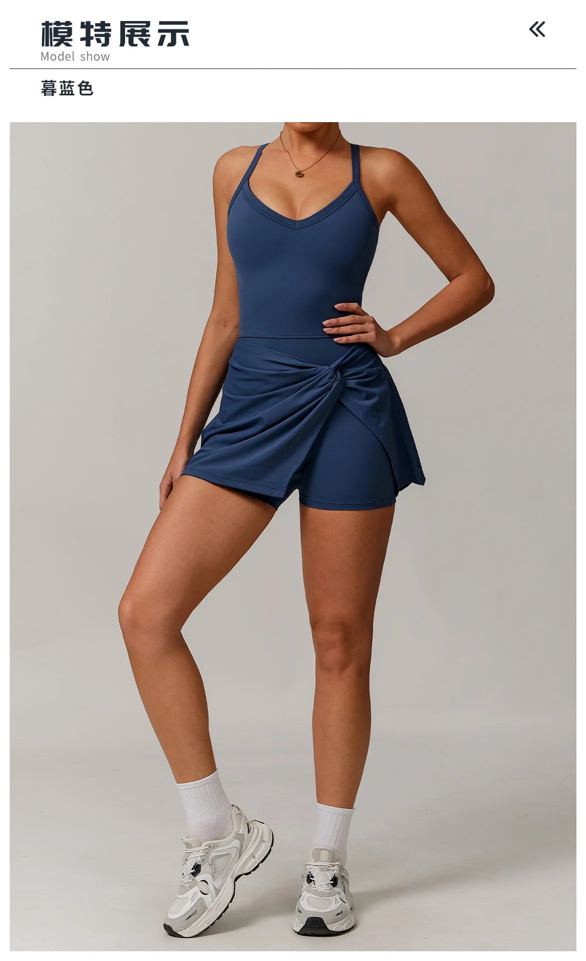 Summer Tennis Dress Women Sleeveless V Neck Slim Skirt Pleate Twisted Design Crossed Hollow Out Sports Yoga Golf Skirt Badminton
