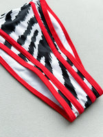 Sexy Red Zebra Print Contrast Bikini Set 2026 Women Double Strap Push Up Bra Bandage Thong Swimwear Bathing Suit Micro Swimsuit