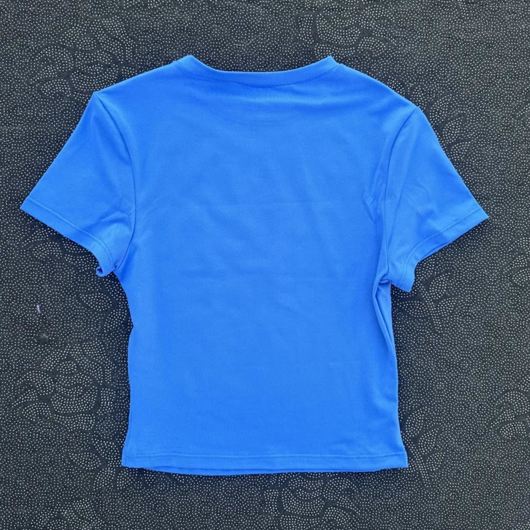 Solid color fitness women's soft breathable yoga short-sleeved comprehensive training tight T-shirt with exposed belly button