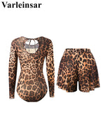 S - XXL New Sexy With Shorts Leopard Long Sleeve One Piece Swimsuit Women Swimwear Female Padded Bather Bathing Suit Swim V7348
