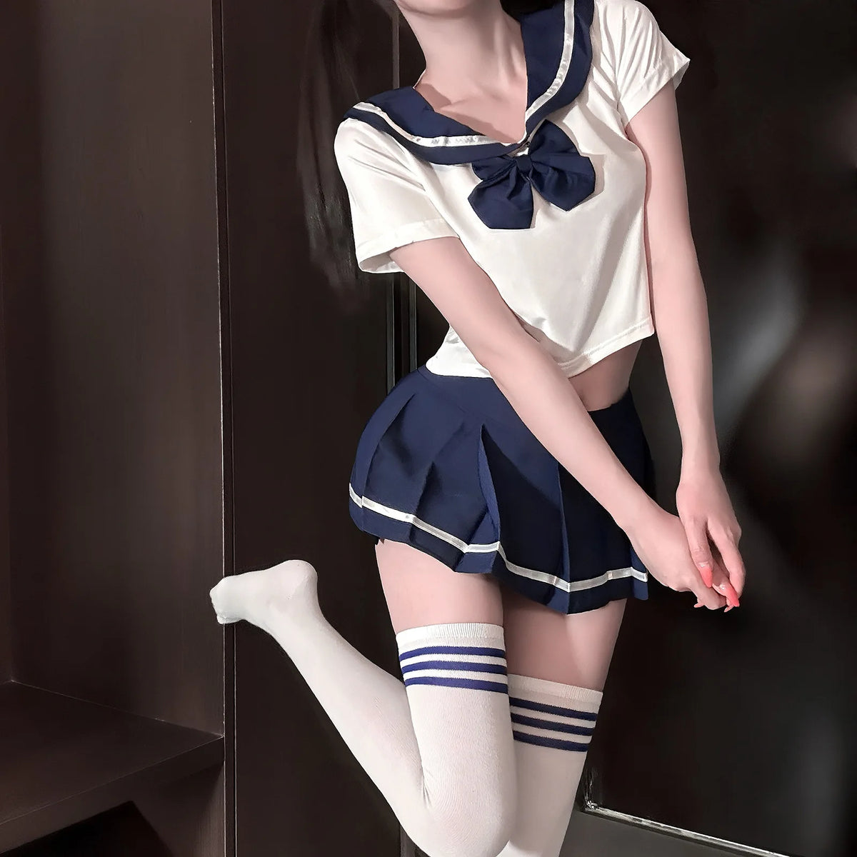 Japanese Korean Style Student Uniform Cosplay Costume Women Sexy Lingerie Tops and Pleated Skirt Sets Role Play Costume