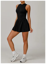 Women Front Zipper Tennis Dress Fake Two-piece Pieces Stand Up Collar Slim Fit Soft Sports Sets Fitness Pocket Skorts Yoga Suits
