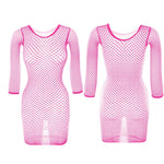 1PC Women Sexy Fishnet Beach Cover Up Long Sleeves Hollow Out Bodycon Dress See Through Summer Swimwear