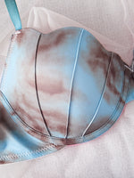 Women's Pastel Gradient Push up Bra Vertical Rib Shell Thin Cup Sexy Bra Comfort Underwire Lingerie Top