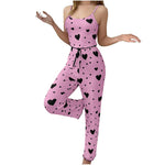 2025 New Women Pajamas Plus Size Pajamas Set 2 Piece Short Vest + Trouser White Breathable Soft Casual Love Print