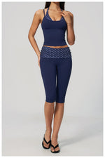 New Fake Two-piece Yoga Sets Women Striped Shock-absorbing Slim Sports Tank Top Fitness Suit Gym High Waist Mid Pants Tracksuit