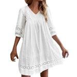 Boho Dress For Women Casual Summer Lace Dresses V Neck Short Sleeve Beach Sundress Swing Vestidos Fashion Slim Lace Plus Size