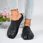 Women Tabi Split Toe Mules Sunburst Stitch Soft Leather Closed Toe Backless Slip‑On Flat Casual Shoes