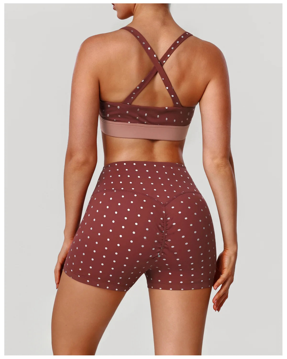Summer Red Polka Dot Print Yoga Sets Women V Neck Shockproof Sports Bra High Elasticity Hip Lifting Shorts Running Fitness Suits