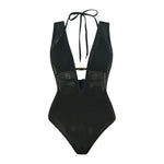 S - XL Deep V Neck Knit Fish Net Mesh Women Swimwear One Piece Swimsuit Female Monokini Backless Bather Bathing Suit Swim V7832