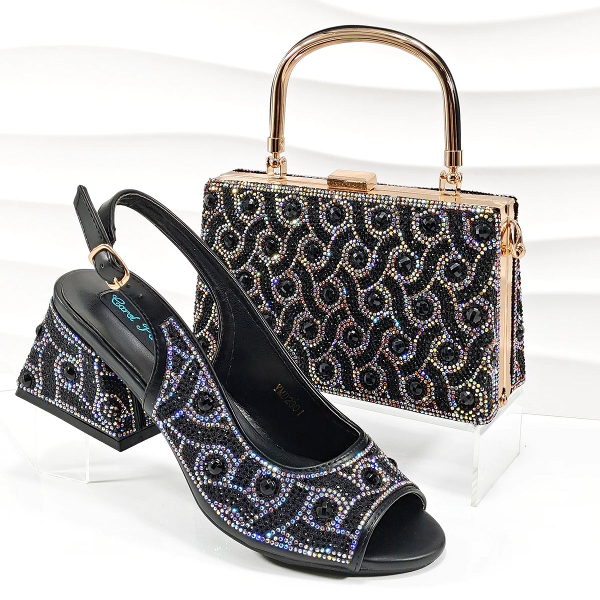 doershow Italian brown Shoes And Bag Sets For Evening Party With Stones Italian Leather Handbags Match Bags! HMP1-21