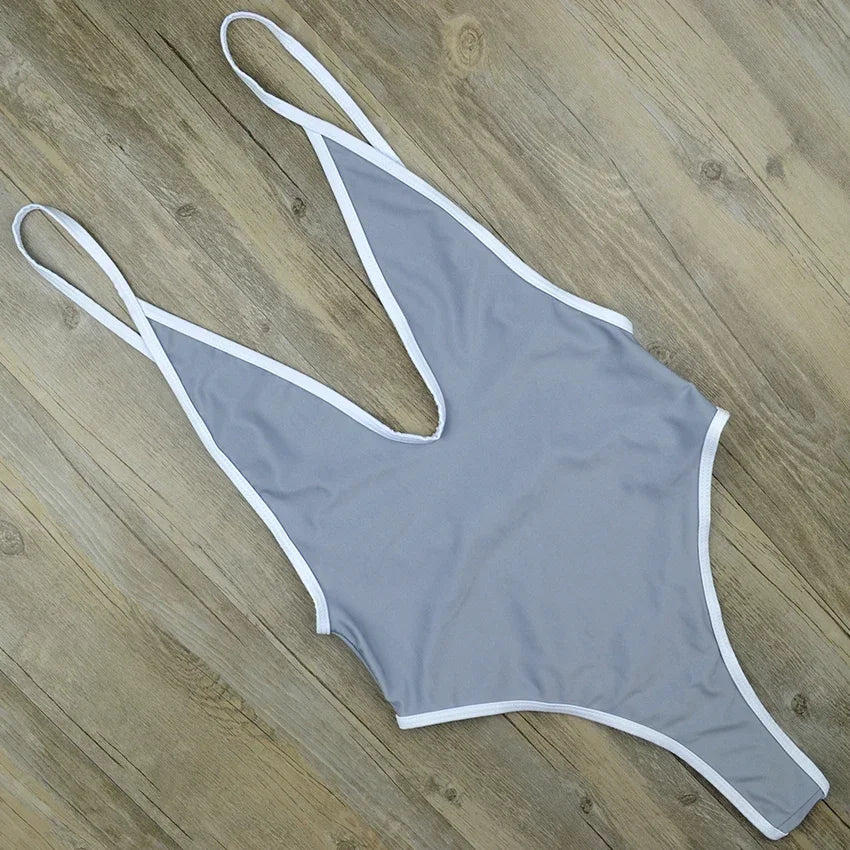 2025 Deep V Neck Thong Swimwear Women One Piece Swimsuit Female Trikini High Cut Monokini Backless Bathing Suit Swim Bodysuit