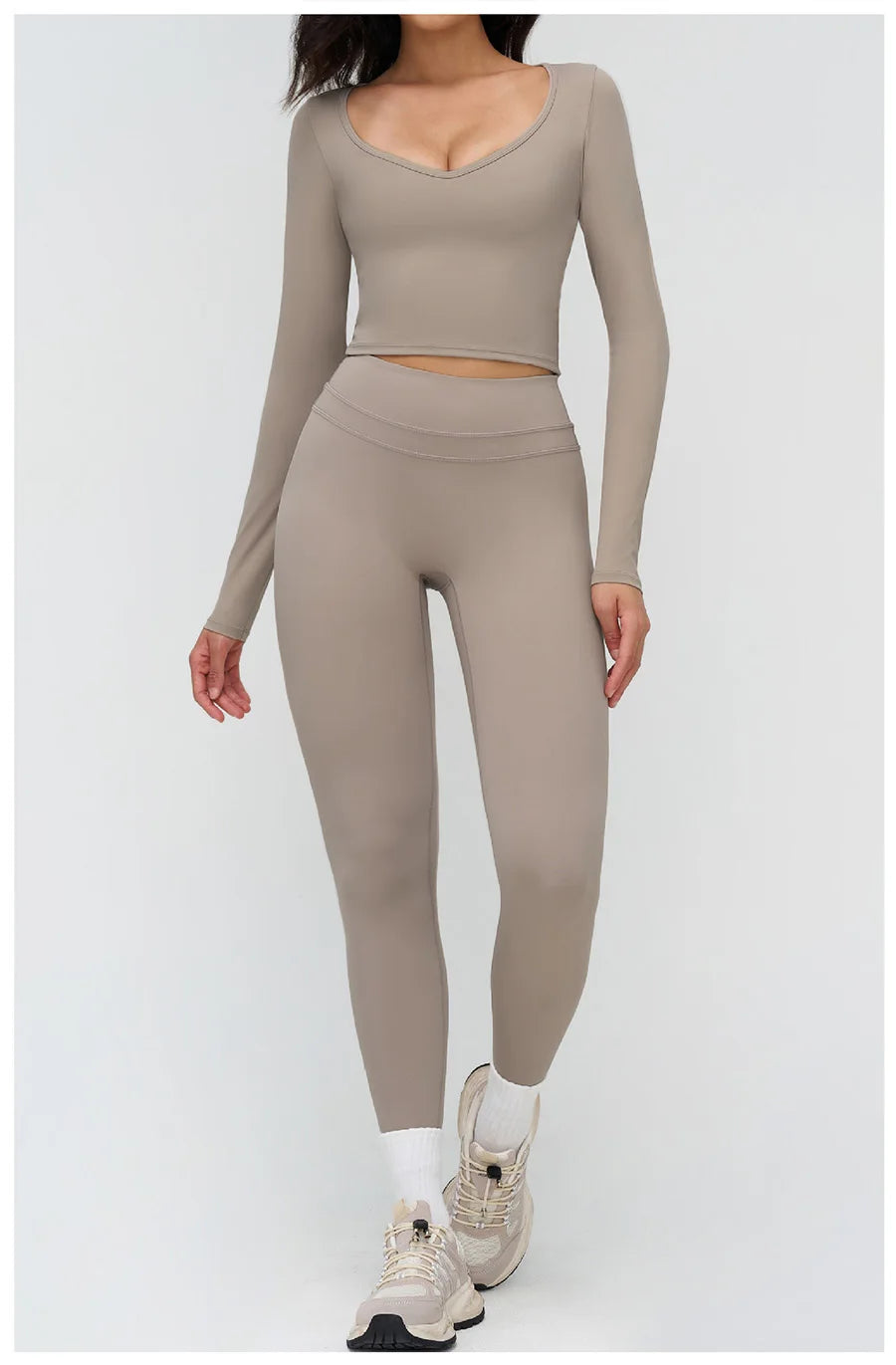 2 Pieces Sportswear Women Yoga Set Gym Clothes Fitness Set Outfit Outdoor Long-Sleeved Shirt Tracksuits Sports Bra Gym Leggings