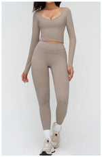 2 Pieces Sportswear Women Yoga Set Gym Clothes Fitness Set Outfit Outdoor Long-Sleeved Shirt Tracksuits Sports Bra Gym Leggings