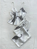 Comfortable Fashionable 2pcs V Neck Leopard Print Suspender Long Pants Pajama Set
