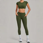 Women's Seamless Yoga Sets Sports Running High Waist Hip-lifting Pants Backless Short-sleeve Suits Workout Fitness Leggings Sets