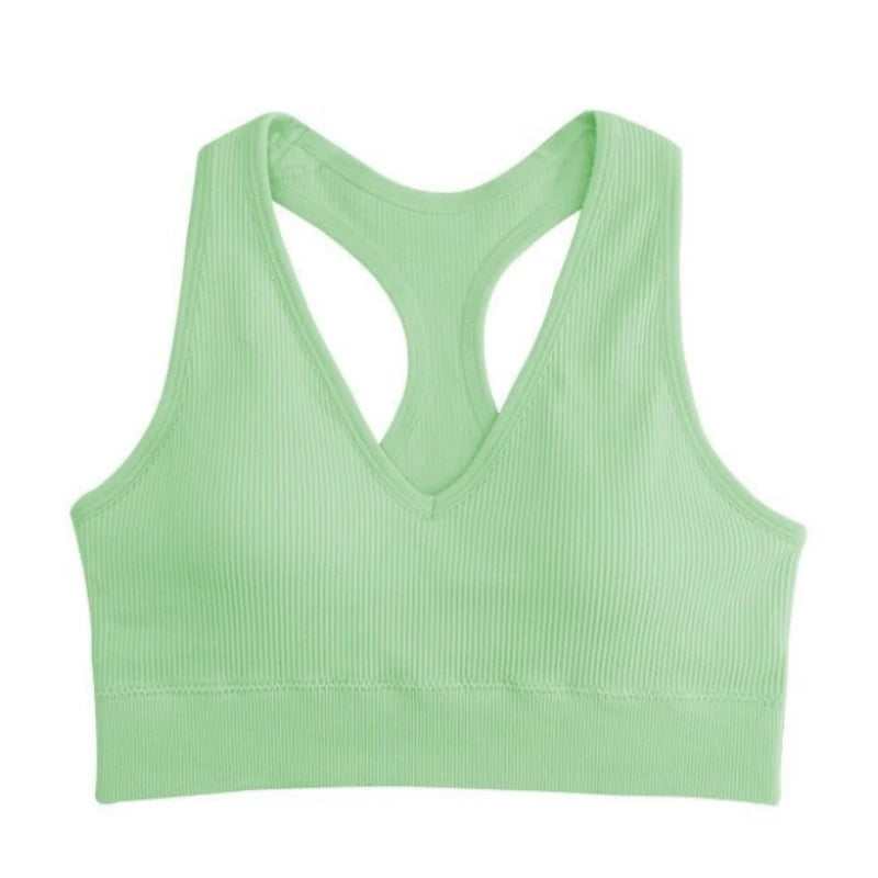 2Pcs/Set Women Deep V Neck Y-Back Padded Tank Bra Rib Cropped Tank Bralette Racerback Strap Daily Inner Top One Size Underwear