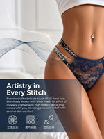 Low-Rise Letter Lace Thong Sexy-Style Blue Floral Embroidery Underwear Breathable Thong C856