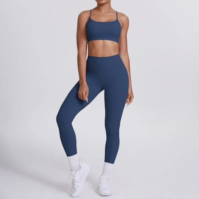 Women's Seamless Yoga Set Cross Back Sports Bra & High Waist Booty Lifting Yoga Leggings Gym Running Fitness Workout Outfit