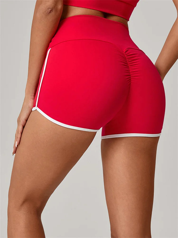 Color Blocking Patchwork Yoga Shorts Women Tight Fitting Peach Hip Lifting Sports Pants Gym Running Bike Wear Leggings